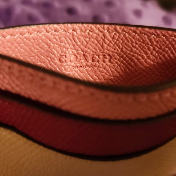 GUC Authentic Coach Pebbled Leather Tan and Pink Multi Color Block Card Case - Picture 3 of 5